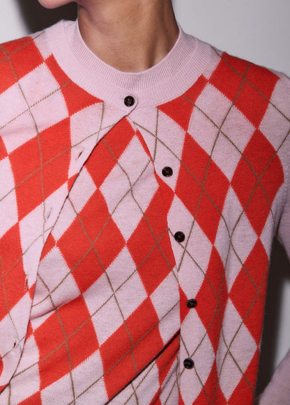 ME+EM Clothing Pink Fine Argyle Slim Knit Cardigan