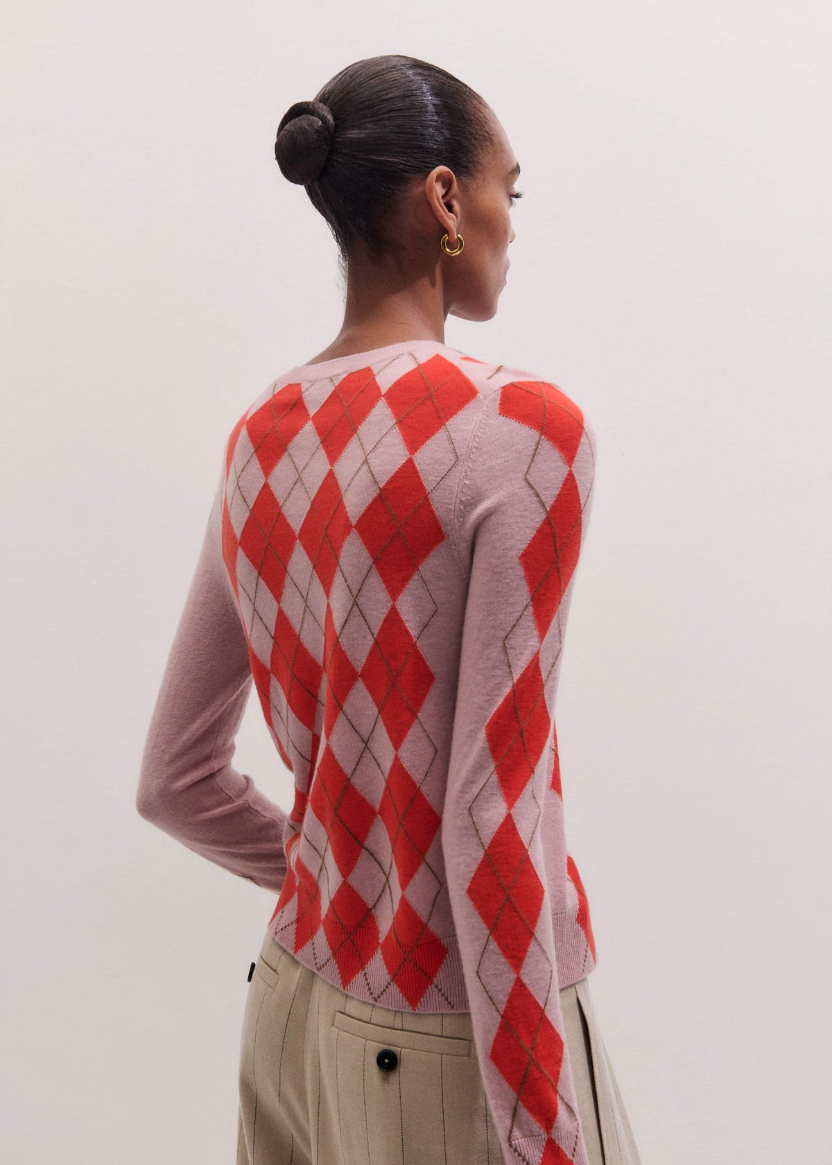 ME+EM Clothing Pink Fine Argyle Slim Knit Cardigan