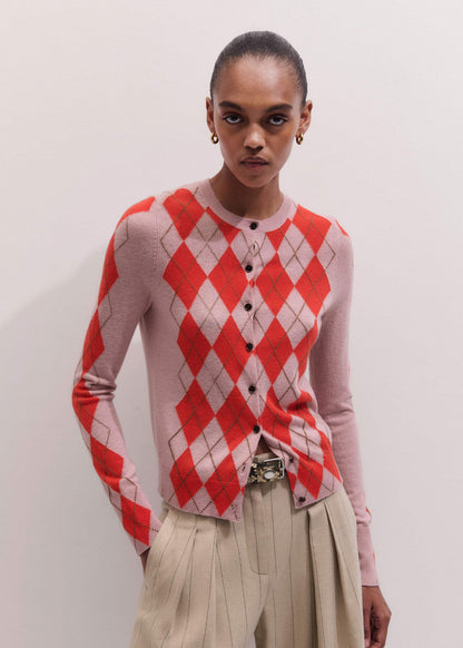 ME+EM Clothing Pink Fine Argyle Slim Knit Cardigan