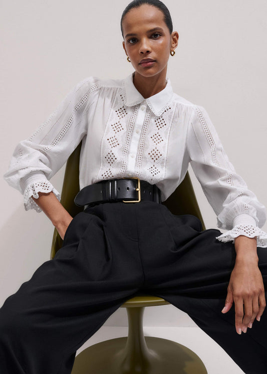 ME+EM Clothing White Cotton Broderie Detail Straight Shirt