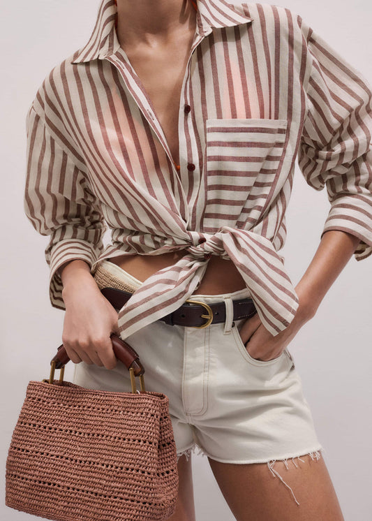 ME+EM Clothing Cinnamon Brown Stripe Boyfriend Shirt
