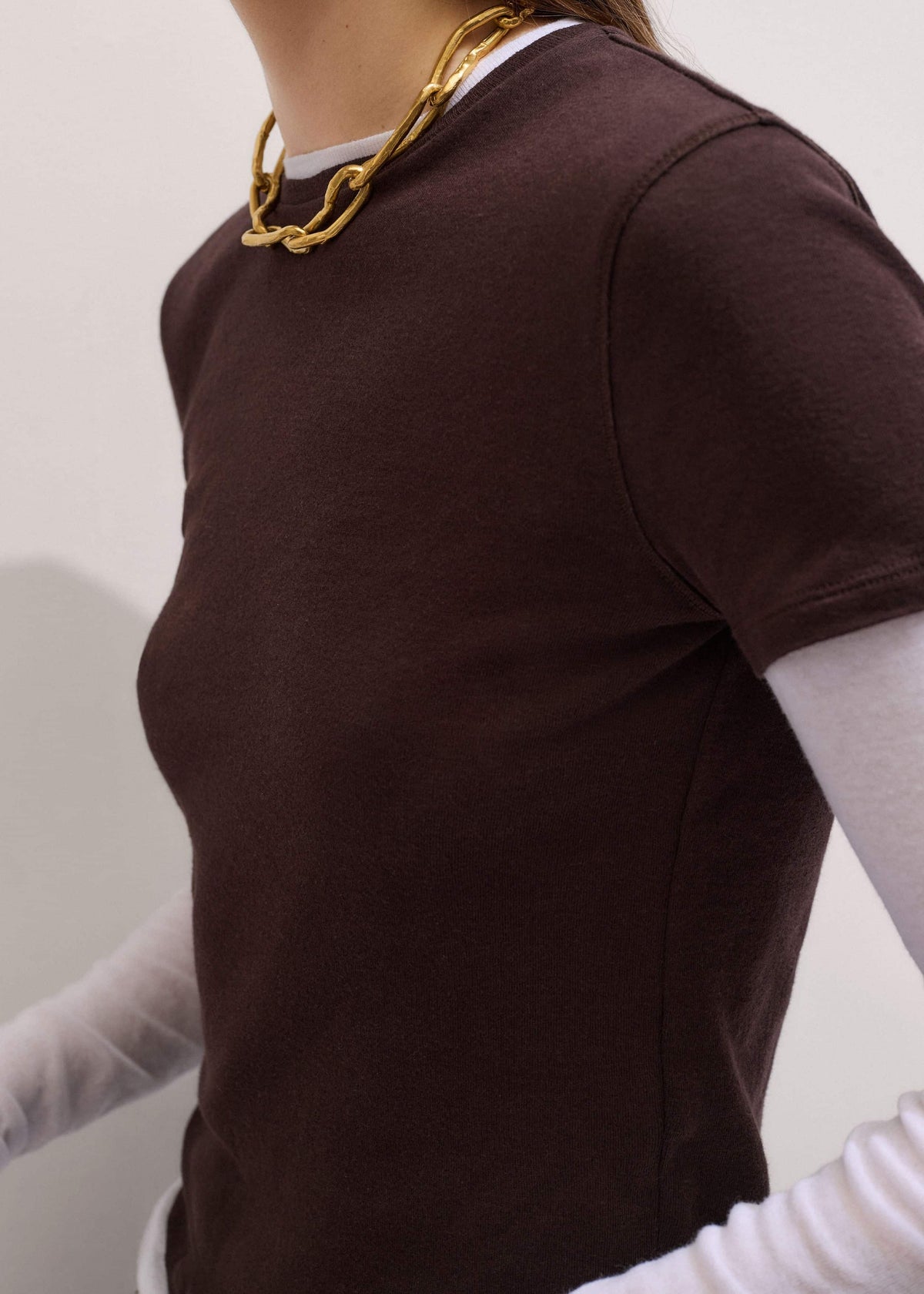 ME+EM Clothing Brown Sheer Double-Layer Look Top