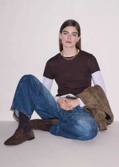 ME+EM Clothing Brown Sheer Double-Layer Look Top
