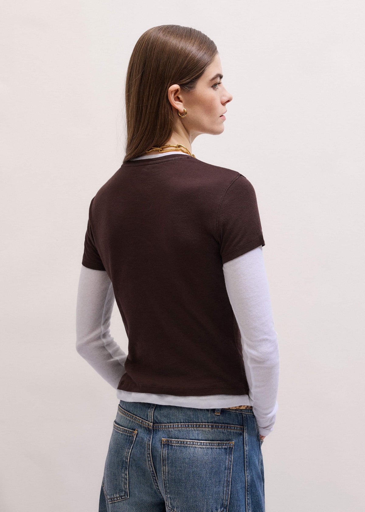 ME+EM Clothing Brown Sheer Double-Layer Look Top