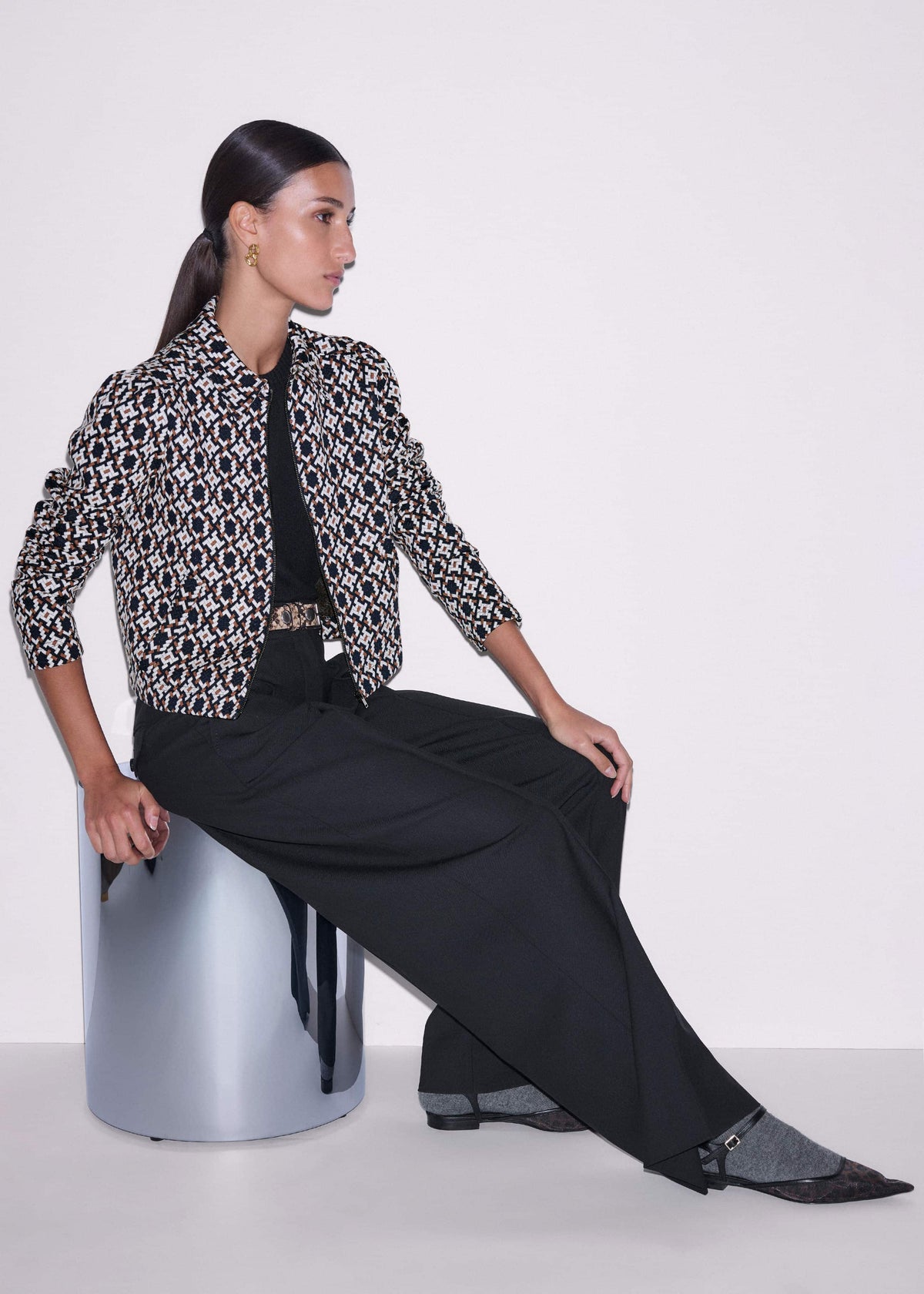 ME+EM Clothing Navy Graphic Jacquard Zip-Through Jacket
