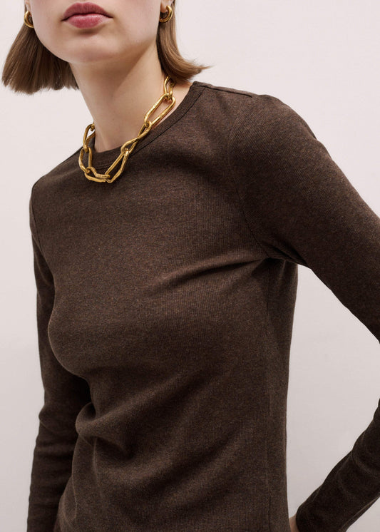 ME+EM Clothing Brown Cotton Rib Perfect Basic Top