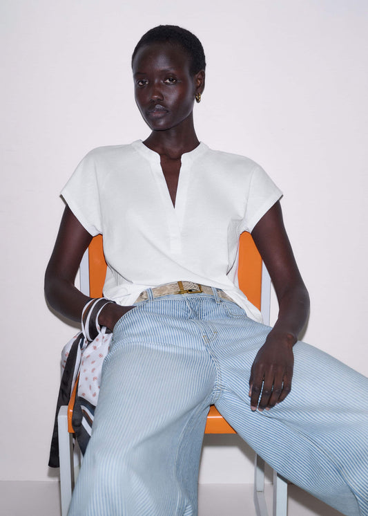 ME+EM Clothing White Open Placket Swing Top