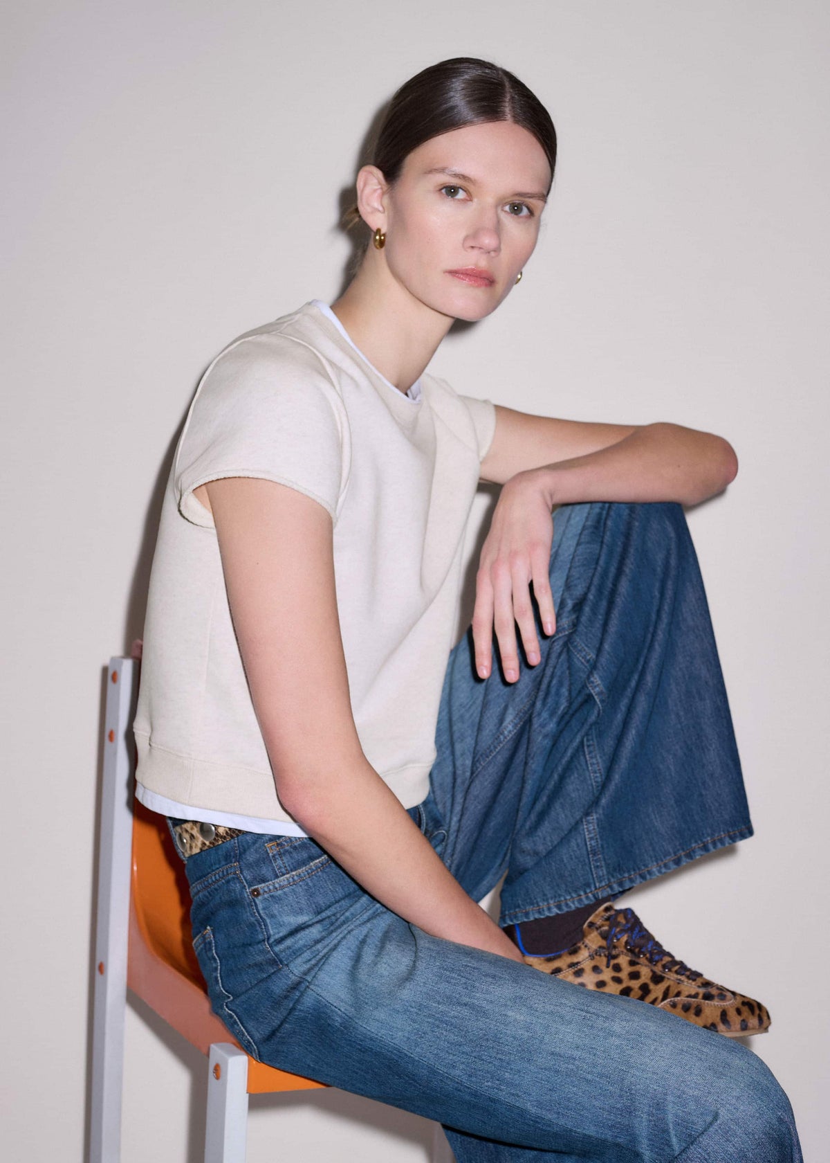 ME+EM Clothing Oatmeal Double Layer Short Sleeve Sweatshirt