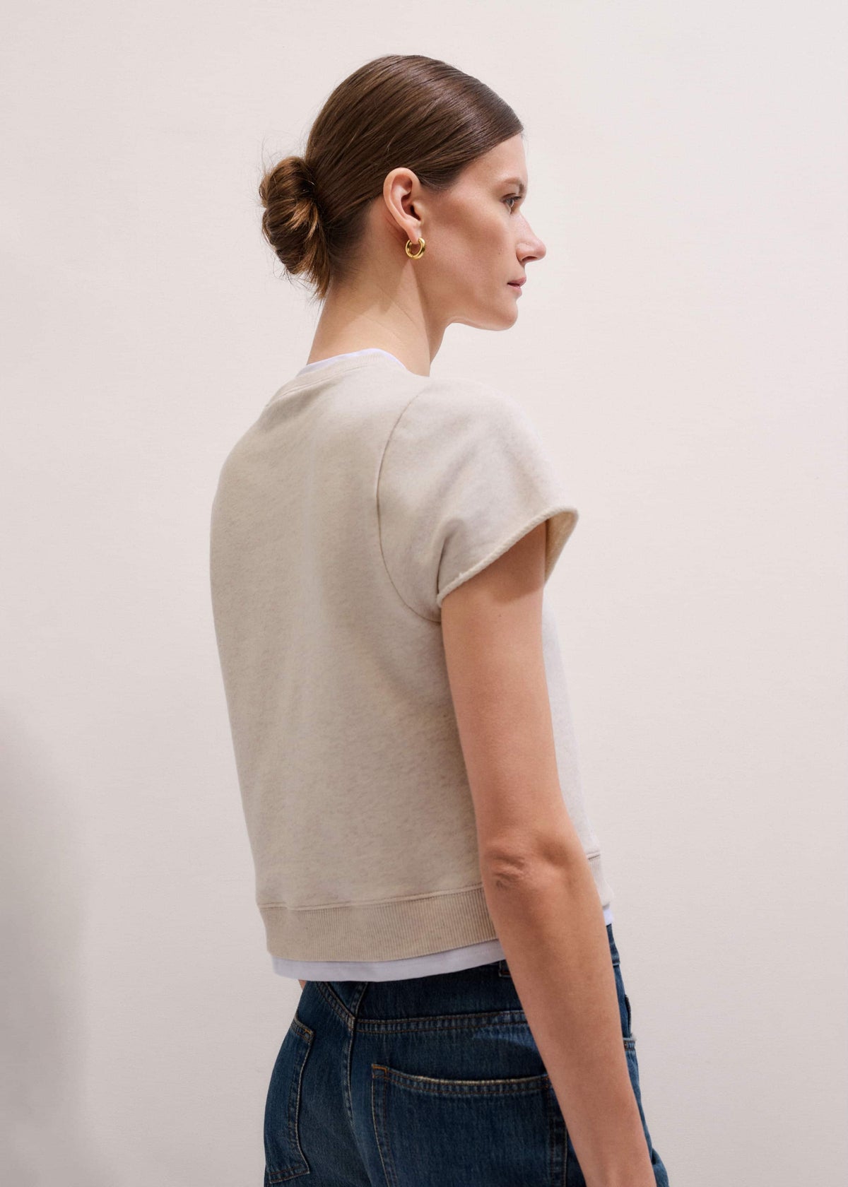 ME+EM Clothing Oatmeal Double Layer Short Sleeve Sweatshirt