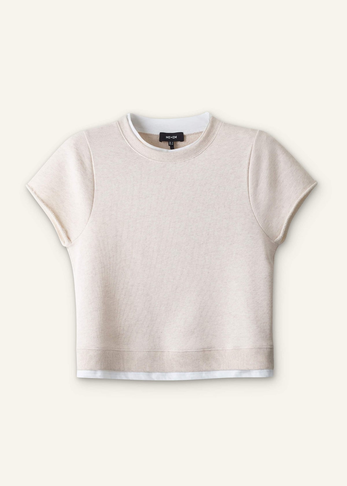 ME+EM Clothing Oatmeal Double Layer Short Sleeve Sweatshirt