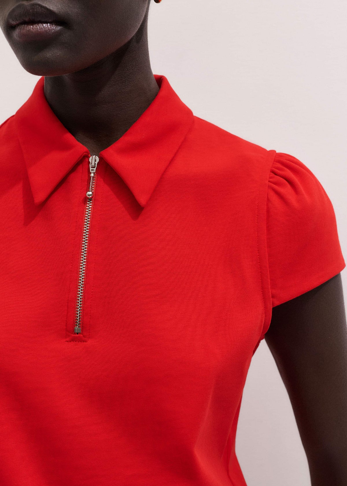 ME+EM Clothing Red Cap Sleeve Polo Top