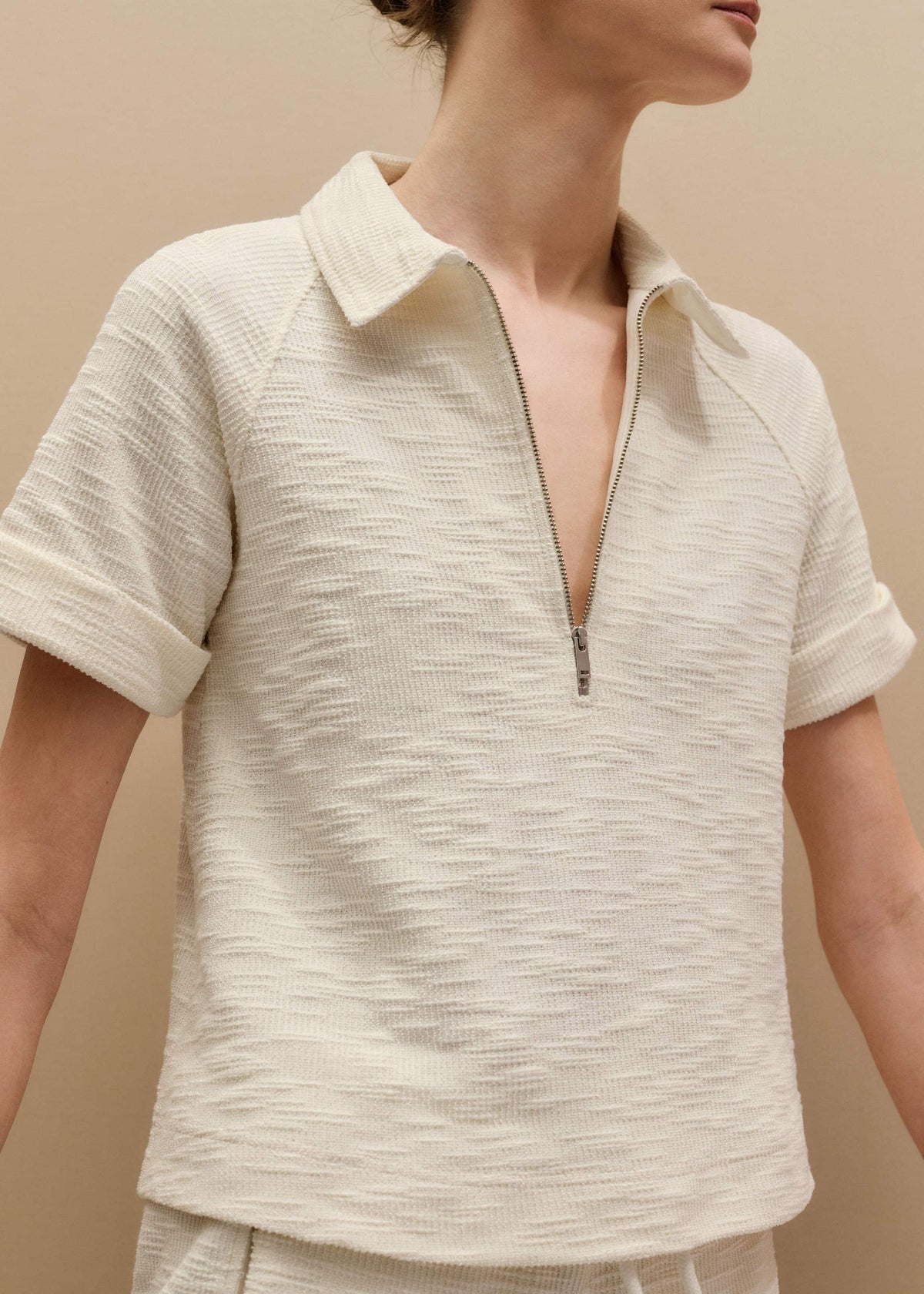 ME+EM Clothing Cream Polo Swing Top