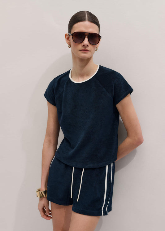 ME+EM Clothing Navy Toweling Rib Trim Baby Tee