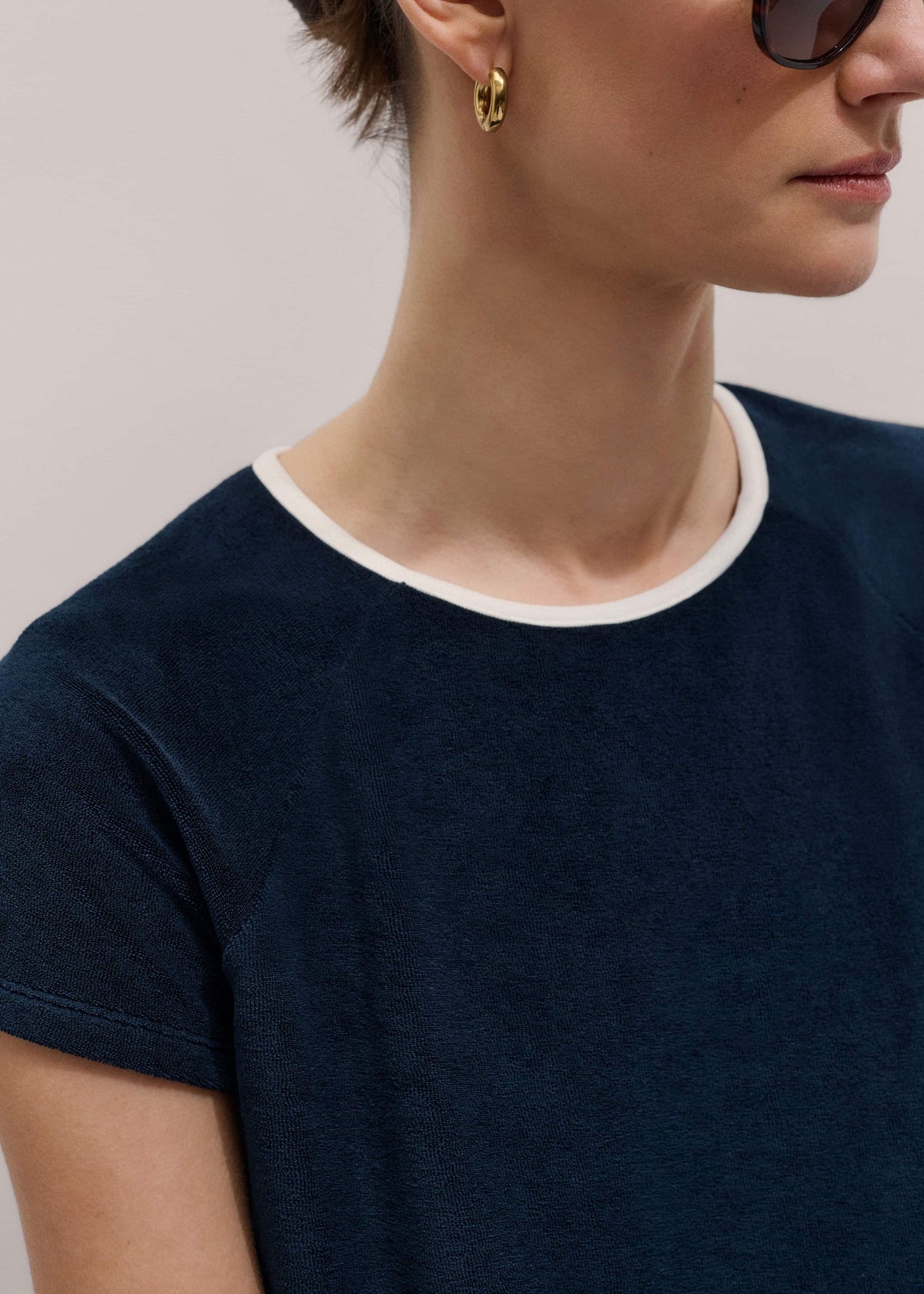 ME+EM Clothing Navy Toweling Rib Trim Baby Tee