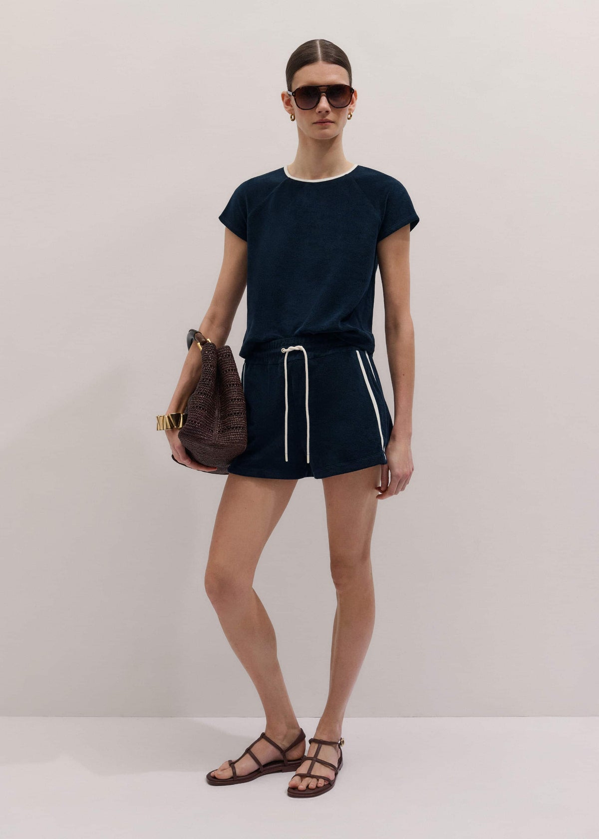ME+EM Clothing Navy Toweling Rib Trim Baby Tee