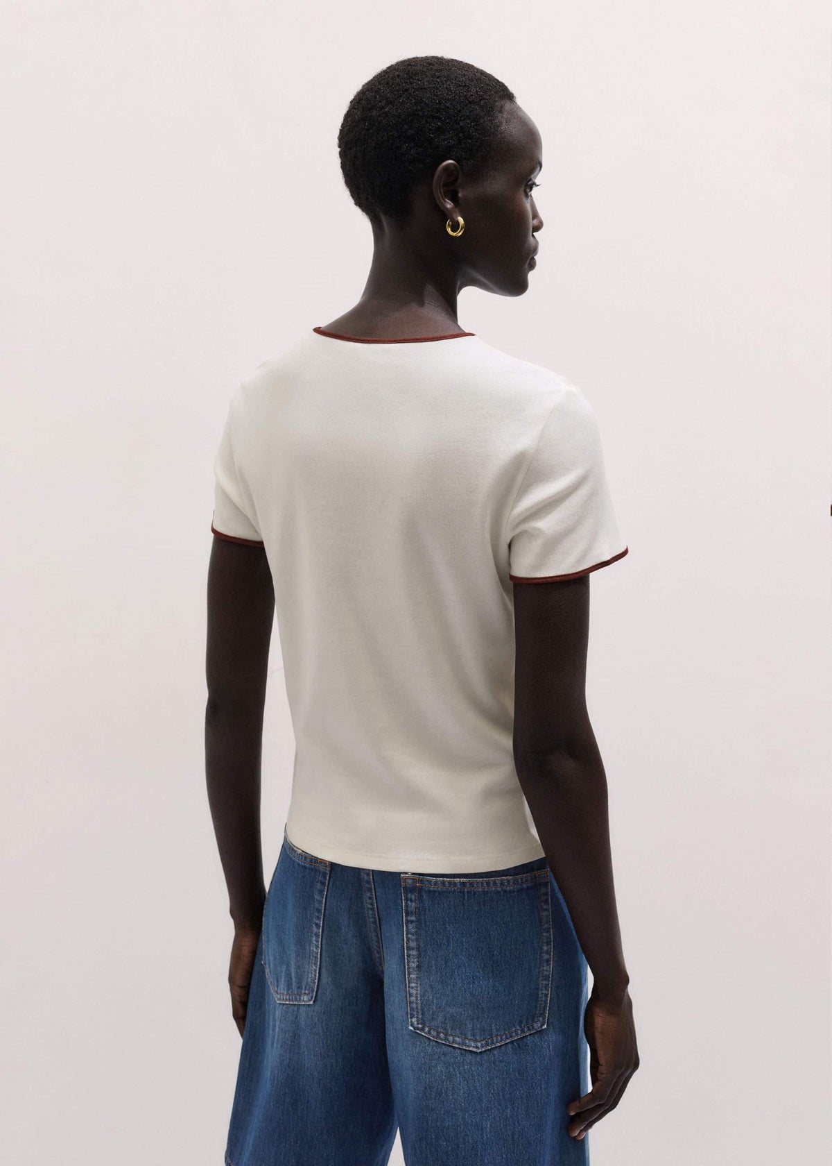ME+EM Clothing Cream Contrast Trim Slim Tee