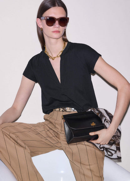 ME+EM Clothing Black Open Placket Swing Top