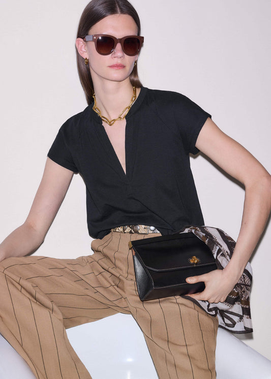 ME+EM Clothing Black Open Placket Swing Top