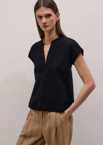 ME+EM Clothing Black Open Placket Swing Top