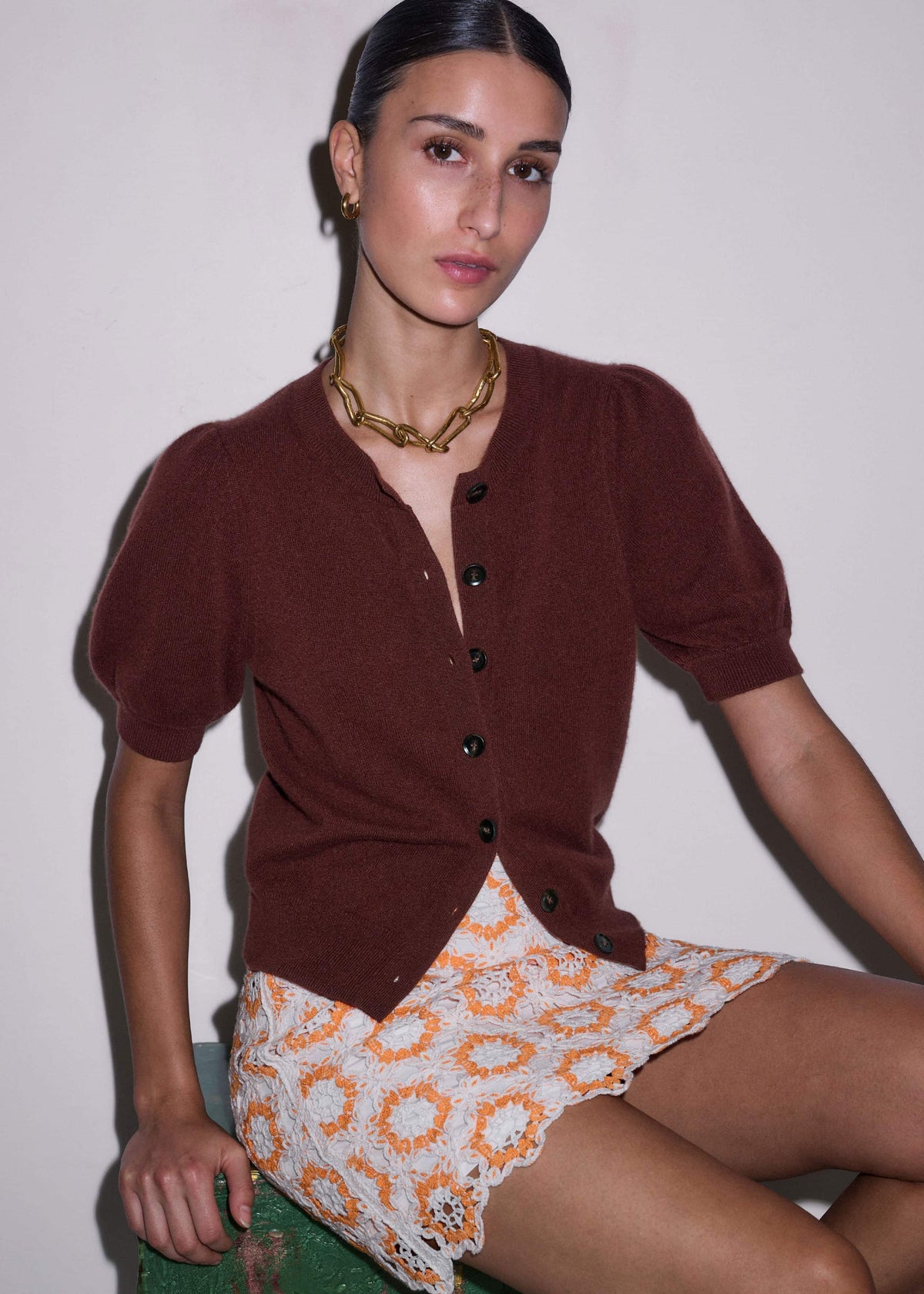ME+EM Clothing Cinnamon Brown Cashmere Feminine Sleeve Cardi