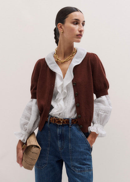 ME+EM Clothing Cinnamon Brown Cashmere Feminine Sleeve Cardi