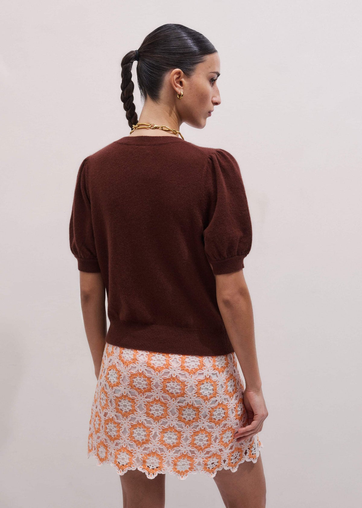 ME+EM Clothing Cinnamon Brown Cashmere Feminine Sleeve Cardi