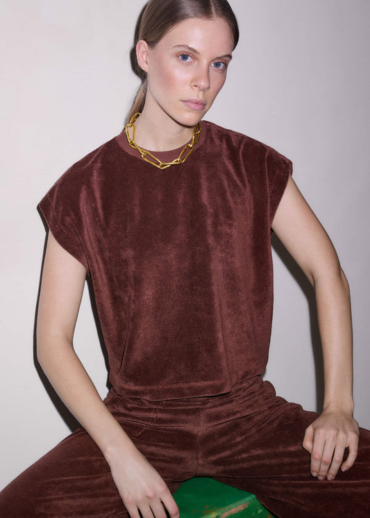 ME+EM Clothing Cinnamon Brown Cap Sleeve Crop Tee