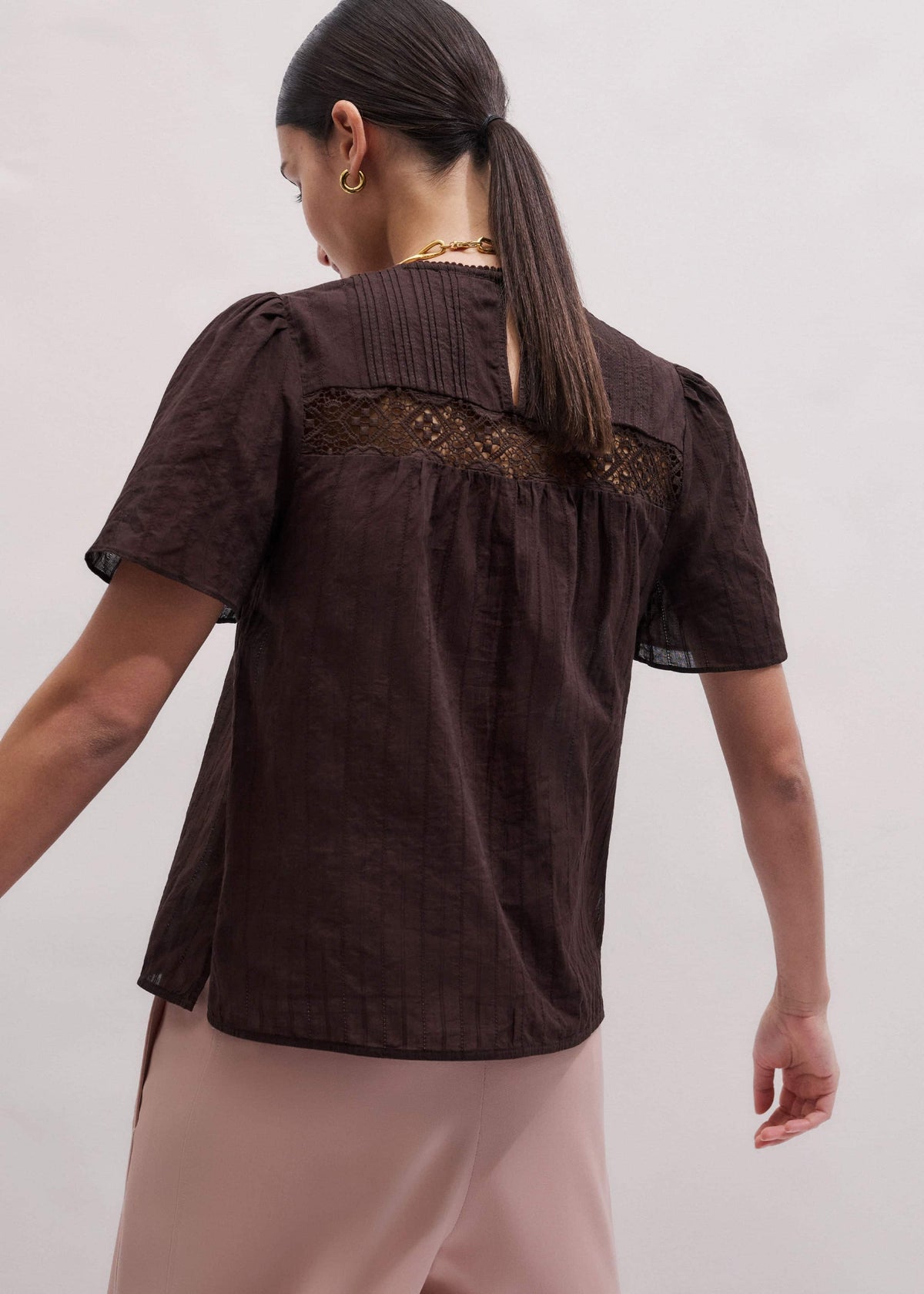 ME+EM Clothing Brown Embroidered Cutout Tee