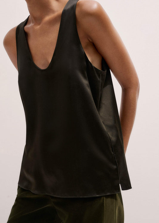 ME+EM Clothing Olive Green Silk Satin Evening Tank Top