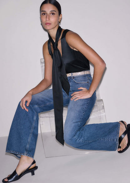 ME+EM Clothing Black Silk Satin Evening Tank Top