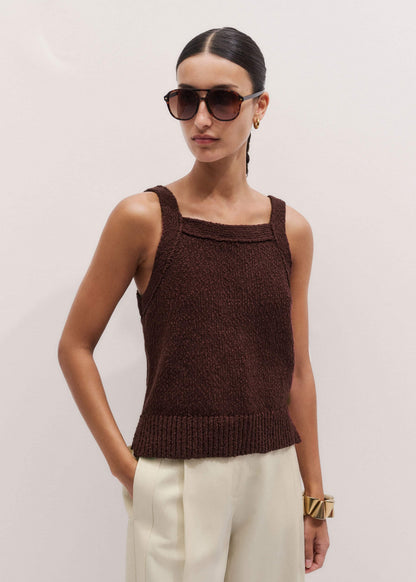 ME+EM Clothing Cinnamon Brown Square Neck Knit Top
