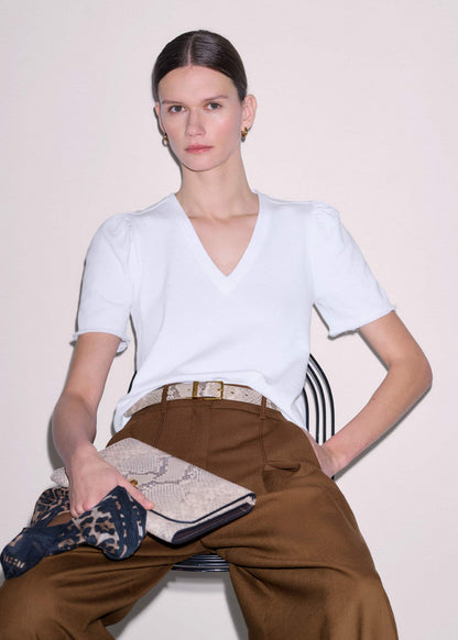 ME+EM Clothing White Raw Edge V-Neck Swing Sweatshirt