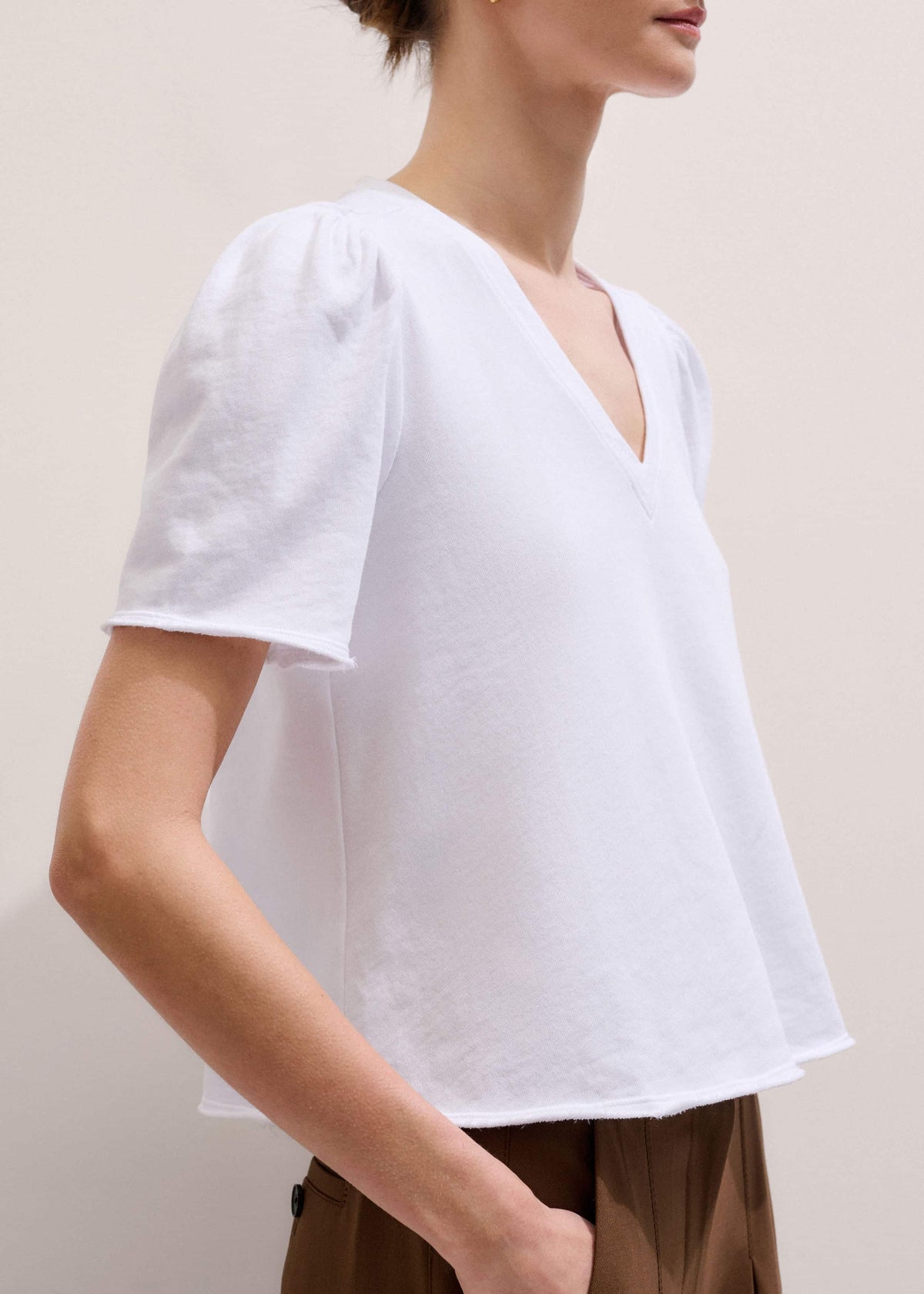 ME+EM Clothing White Raw Edge V-Neck Swing Sweatshirt