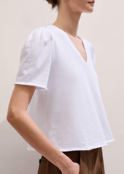 ME+EM Clothing White Raw Edge V-Neck Swing Sweatshirt