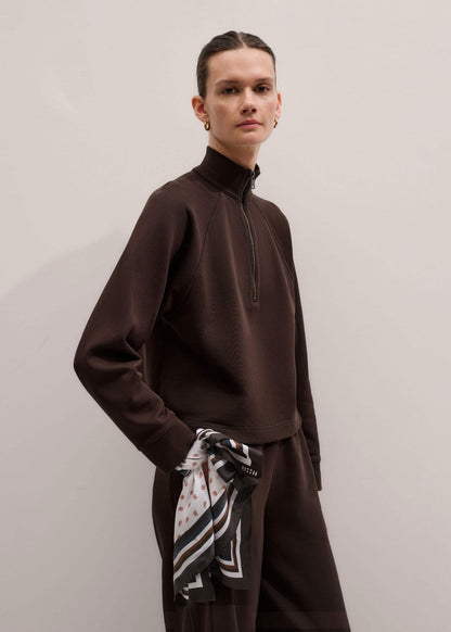 ME+EM Clothing Brown Sweatshirt Cropped Funnel Neck Top