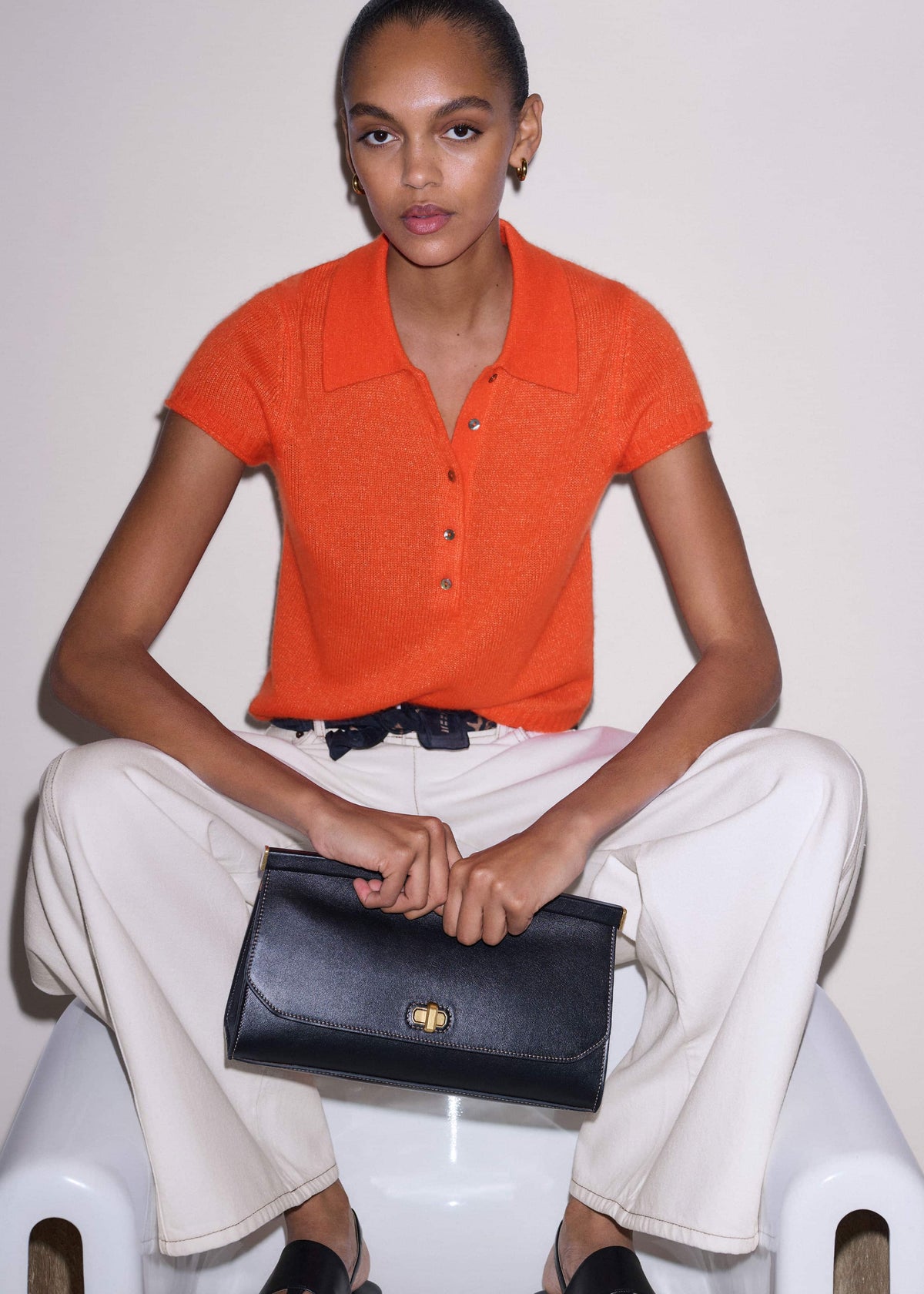 ME+EM Clothing Orange Merino Cashmere Silk Straight Polo Tee