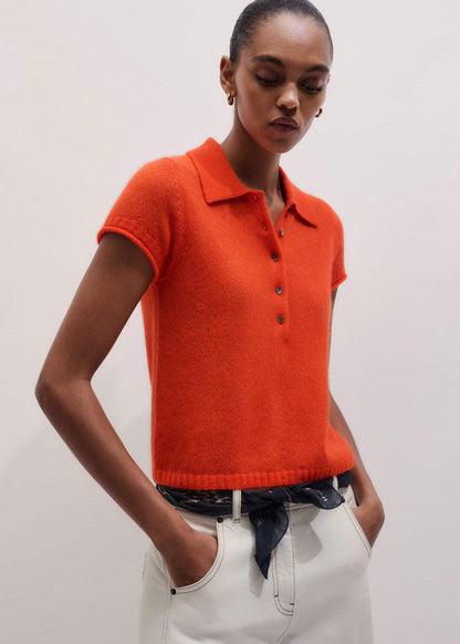 ME+EM Clothing Orange Merino Cashmere Silk Straight Polo Tee