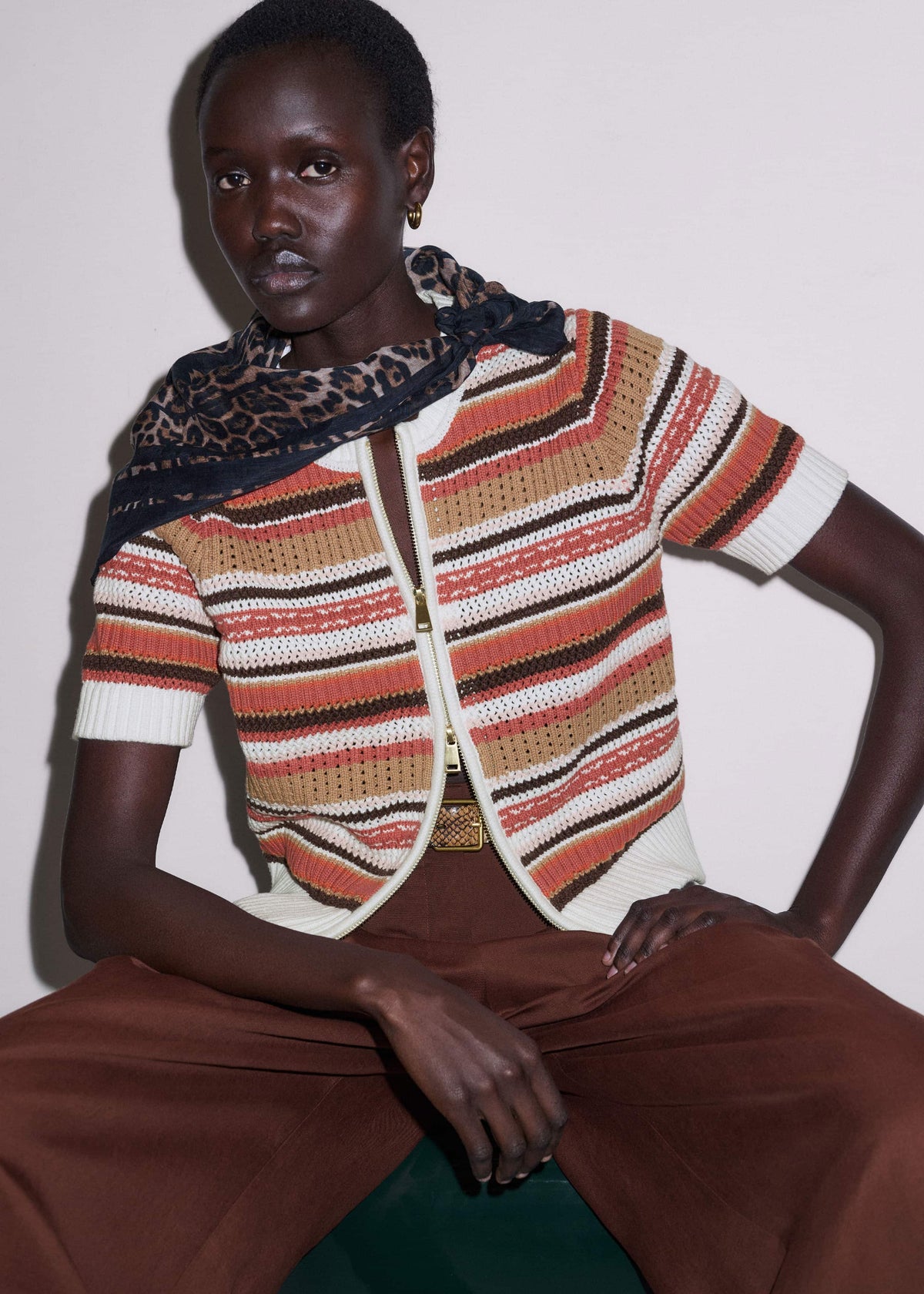 ME+EM Clothing Cinnamon Brown Double Zip Knit Tee