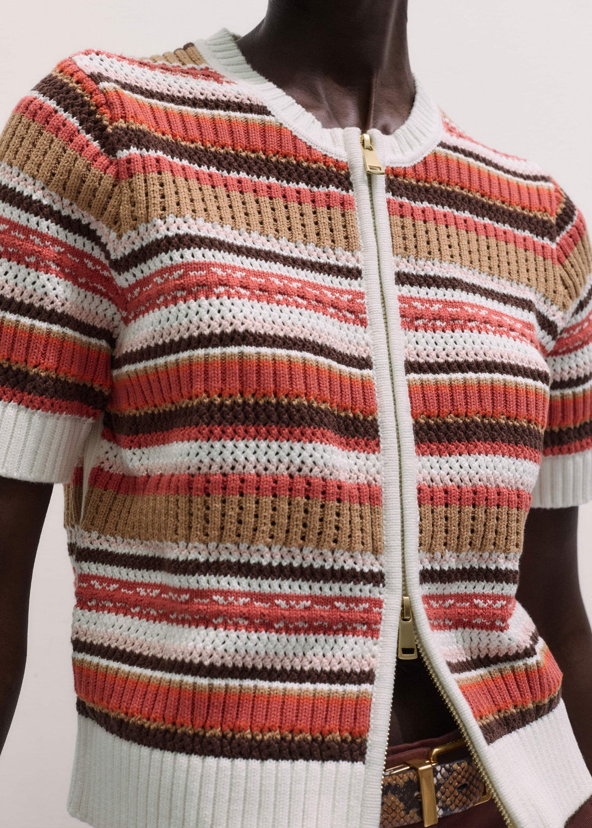 ME+EM Clothing Cinnamon Brown Double Zip Knit Tee