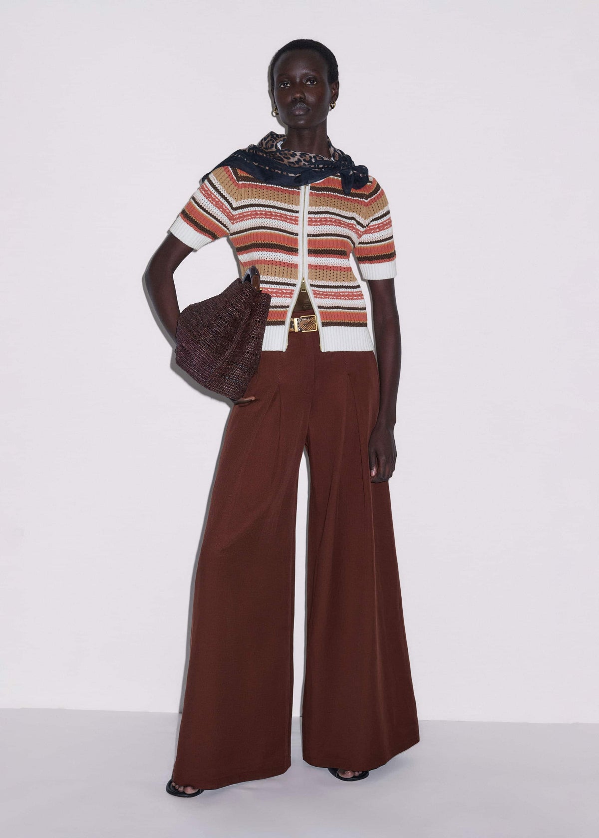 ME+EM Clothing Cinnamon Brown Double Zip Knit Tee