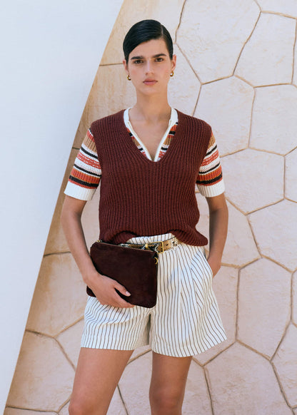 ME+EM Clothing Cinnamon Brown Double Zip Knit Tee