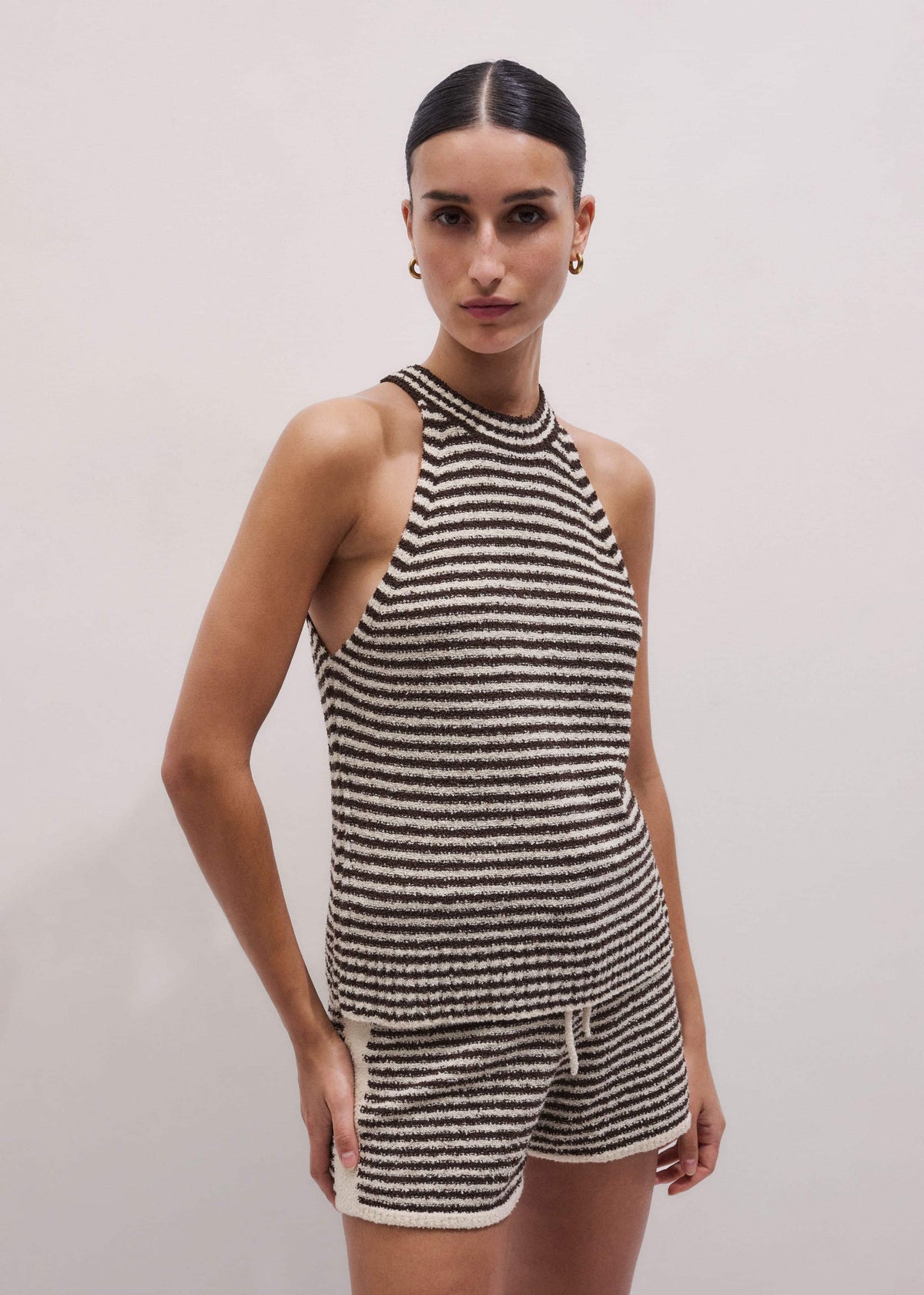 ME+EM Clothing Brown Stripe Halterneck Tank