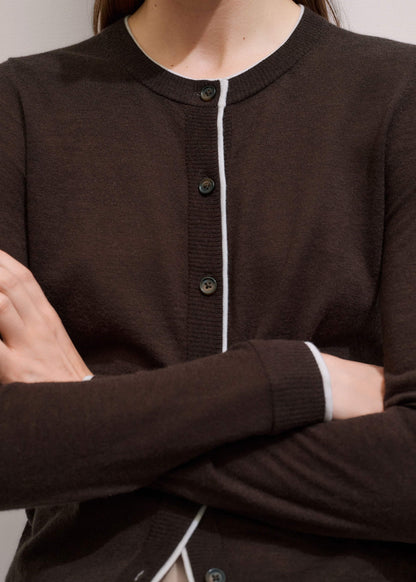 ME+EM Clothing Brown Barely There Contrast Slim Cardigan