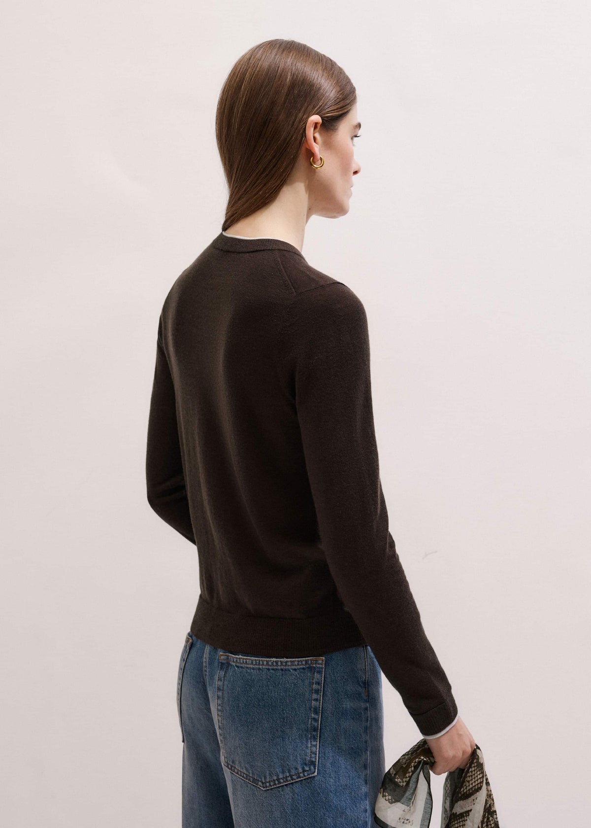 ME+EM Clothing Brown Barely There Contrast Slim Cardigan