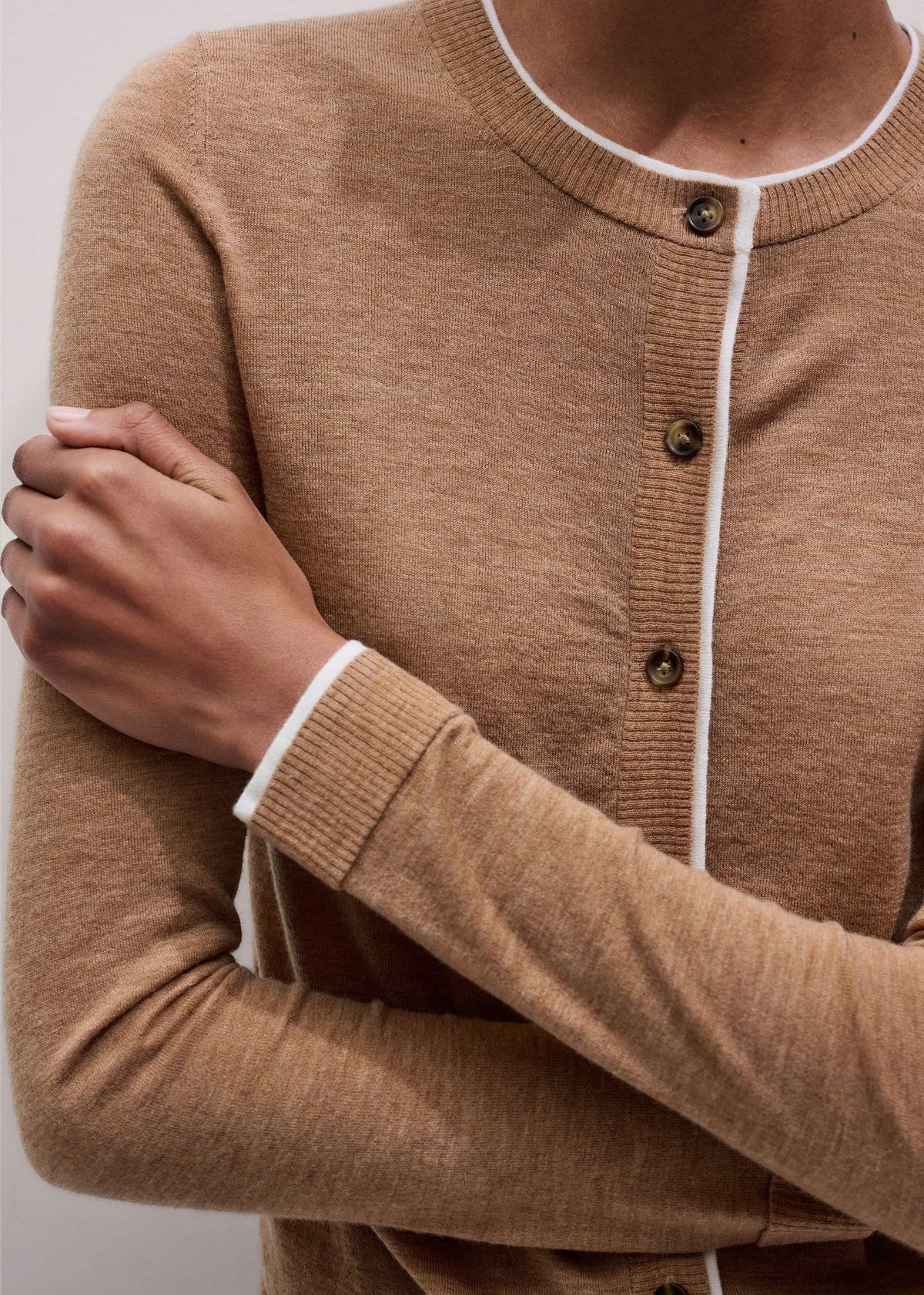 ME+EM Clothing Camel Brown Barely There Contrast Slim Cardigan