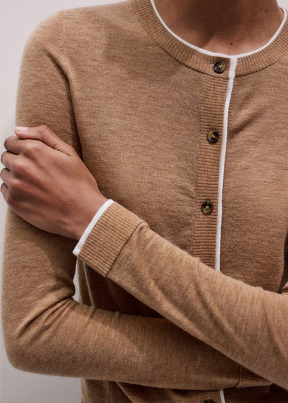 ME+EM Clothing Camel Brown Barely There Contrast Slim Cardigan