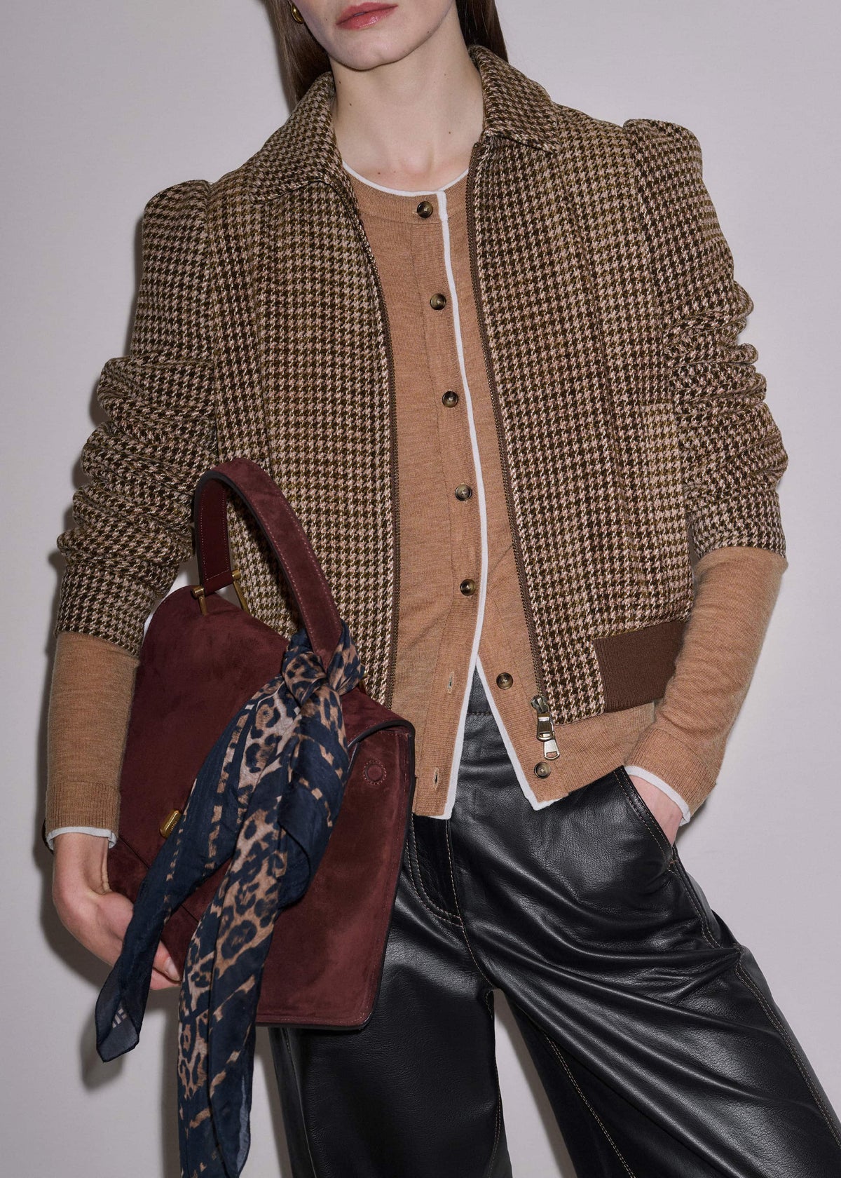 ME+EM Clothing Camel Brown Barely There Contrast Slim Cardigan