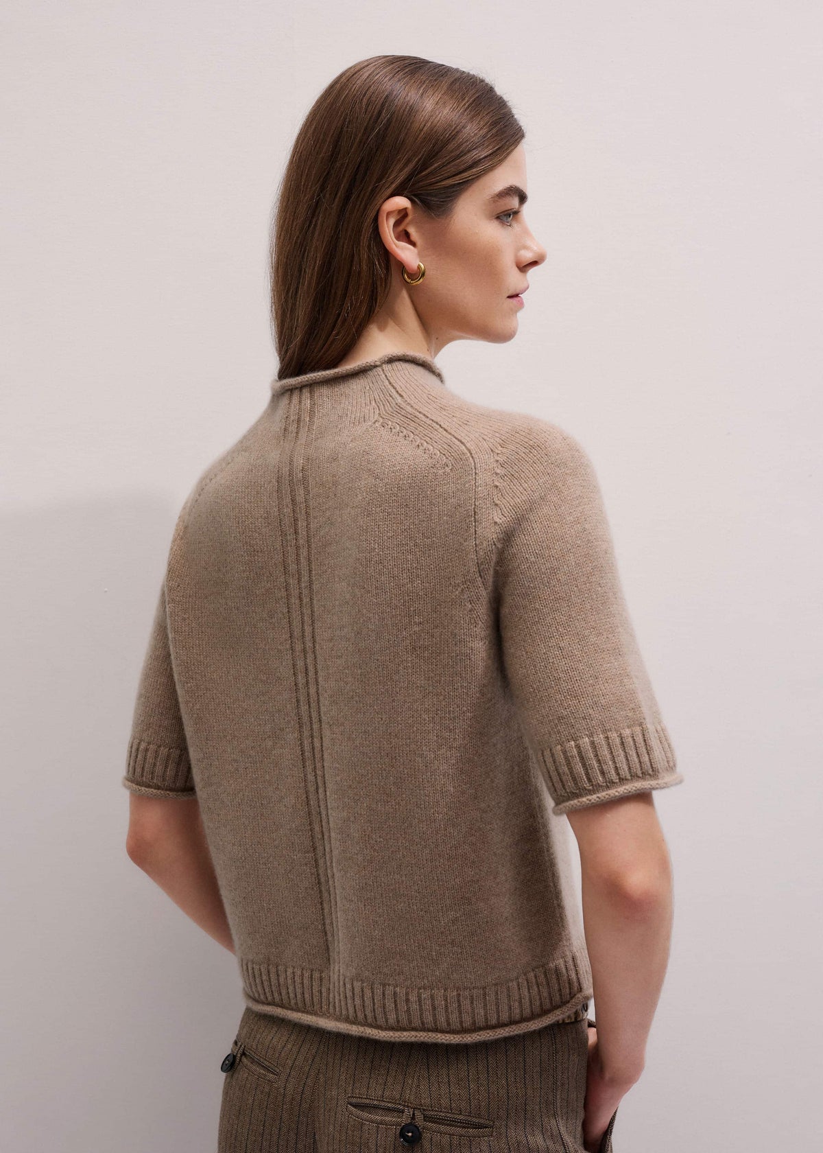 ME+EM Clothing Brown Cashmere Roll Trim Knit Tee