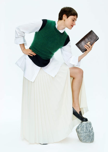 ME+EM Clothing Green Brushed Cashmere High Neck Slim Sweater Vest