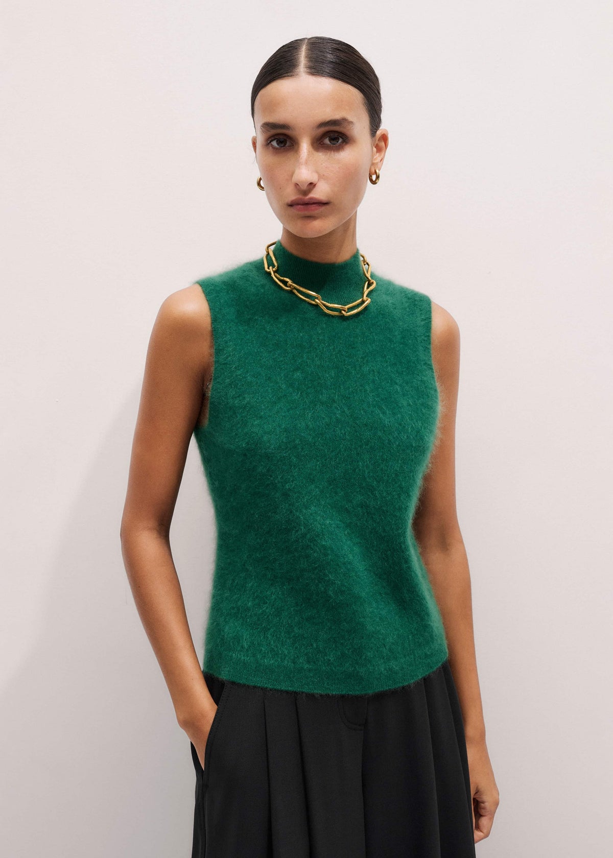 ME+EM Clothing Green Brushed Cashmere High Neck Slim Sweater Vest